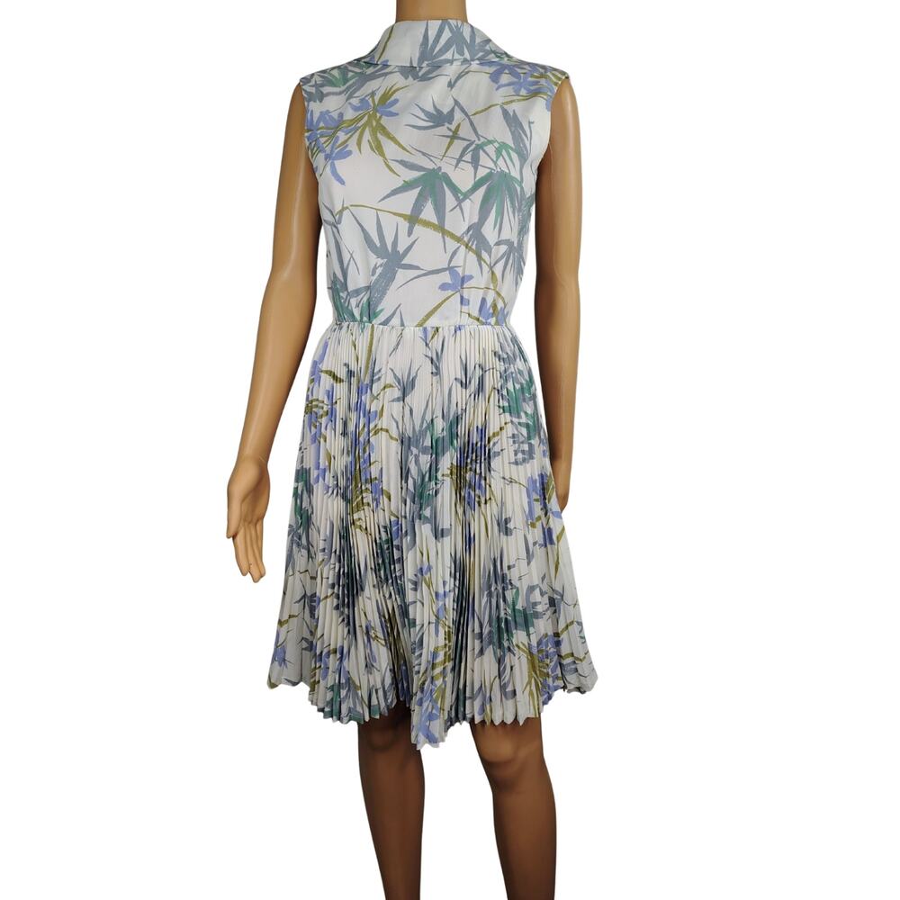 1960s Carol Craig Pleated Floral Wallpaper Print Midi Tea Cocktail Dress Size XS